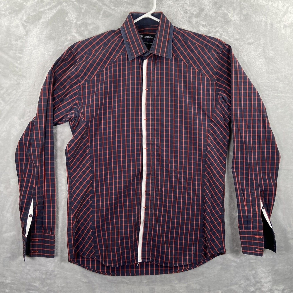 Maceoo Shirt men's 3 Button Up Long Sleeve Plaid Casual Lightweight